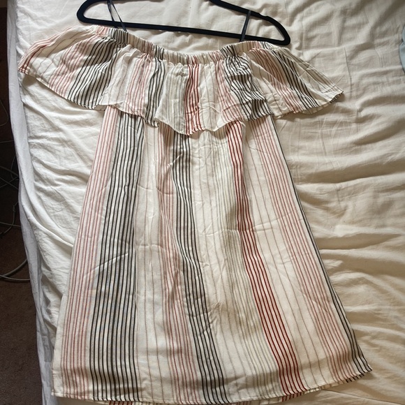 $5 ADD ON Forever21 Pinstripe Off Shoulder Mini Dress - Picture 3 of 6